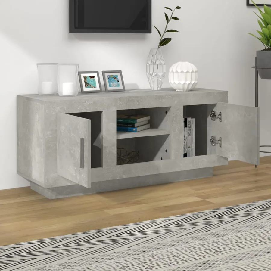 Meuble TV gris béton 102x35x45 cm bois d'ingénierie - 3