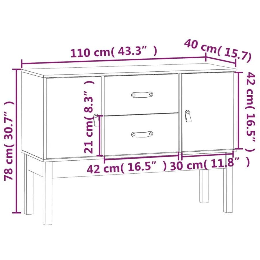 Buffet Marron miel 110x40x78 cm Bois massif de pin - 9