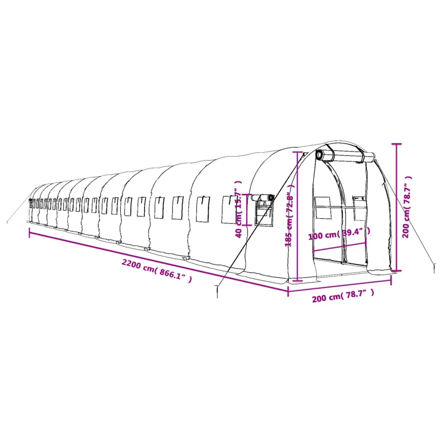 Serre avec cadre en acier blanc 44 m² 22x2x2 m - 12