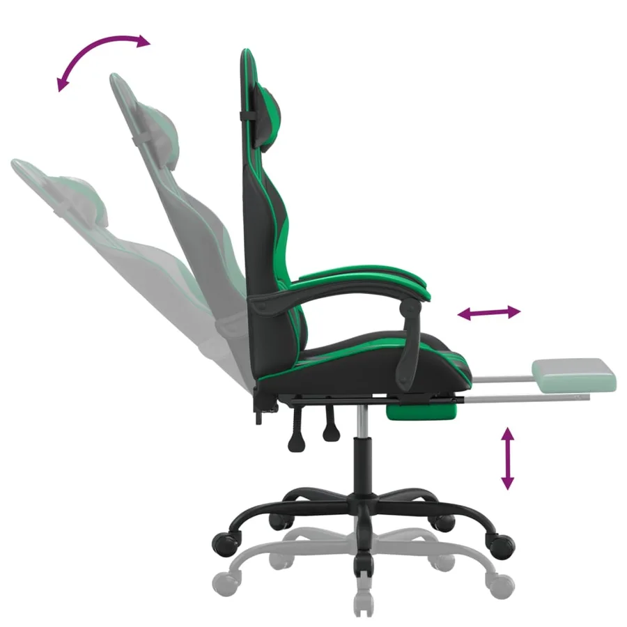 Chaise de jeu pivotante et repose-pied Noir et vert Similicuir - 11