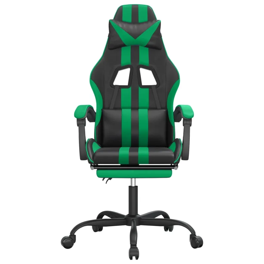 Chaise de jeu pivotante et repose-pied Noir et vert Similicuir - 3