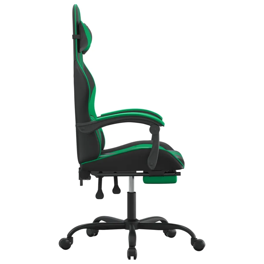 Chaise de jeu pivotante et repose-pied Noir et vert Similicuir - 4