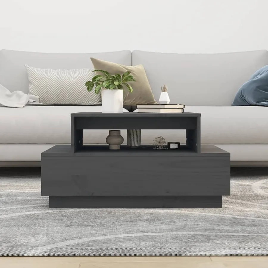 Table basse Gris 80x55x40,5 cm Bois massif de pin - 3