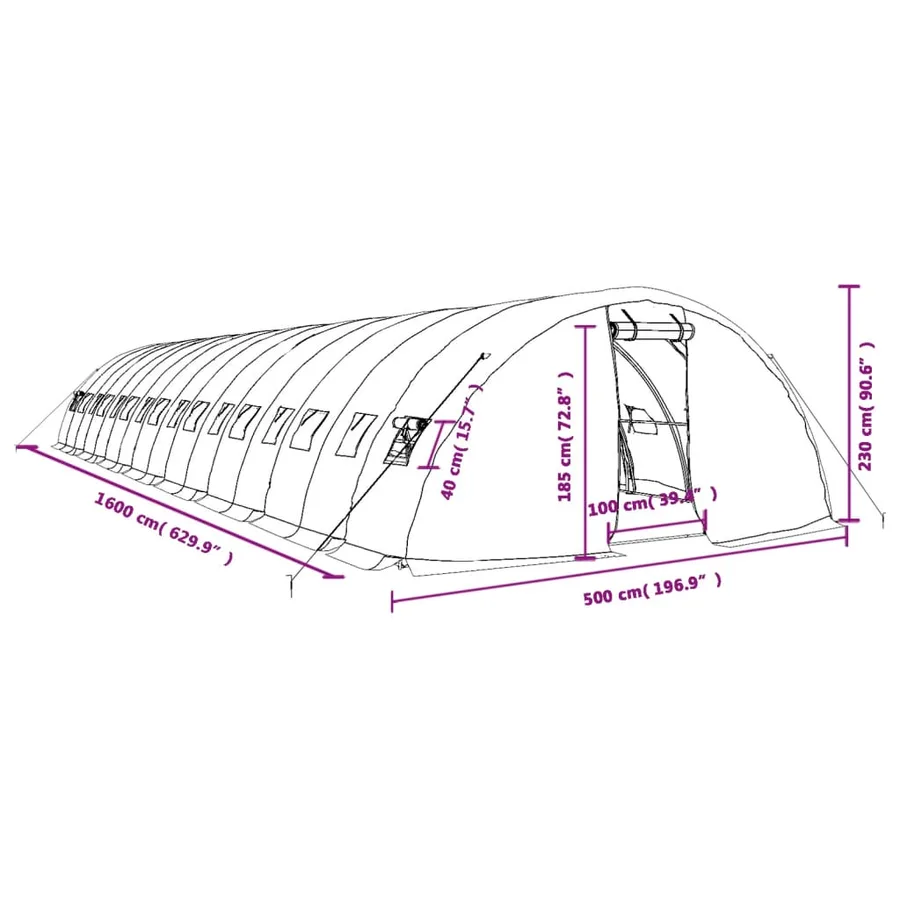 Serre avec cadre en acier vert 80 m² 16x5x2,3 m - 12