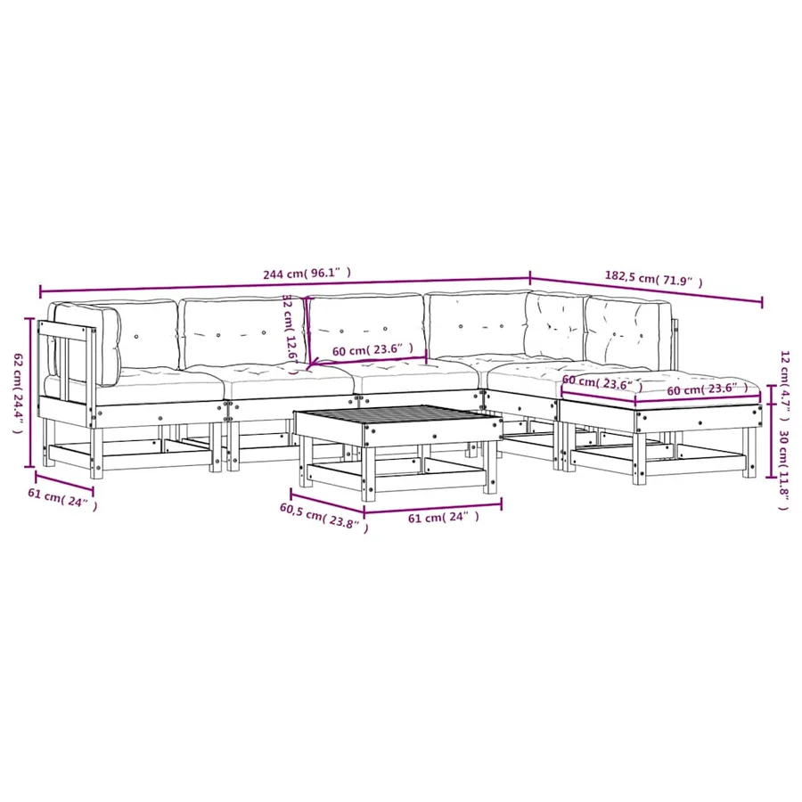 Salon de jardin 7 pcs avec coussins bois massif douglas - 9
