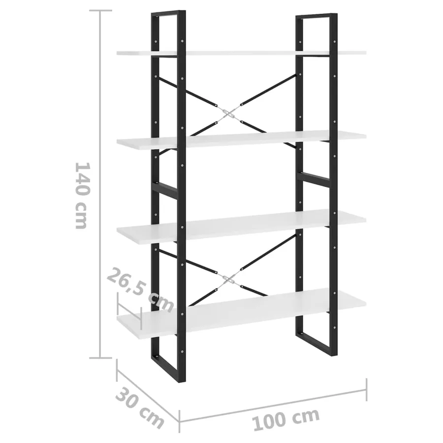 Bibliothèque à 4 niveaux blanc 100x30x140 cm bois d'ingénierie - 7