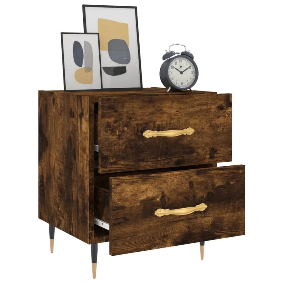 Table de chevet chêne fumé 40x35x47,5 cm bois d’ingénierie - 4
