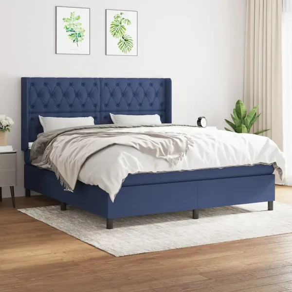 Sommier à lattes de lit avec matelas Bleu 160x200 cm Tissu