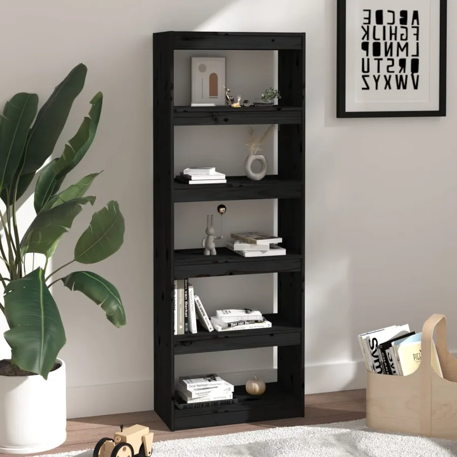 Bibliothèque/Séparateur de pièce Noir 60x30x167,5 cm Pin massif - 6