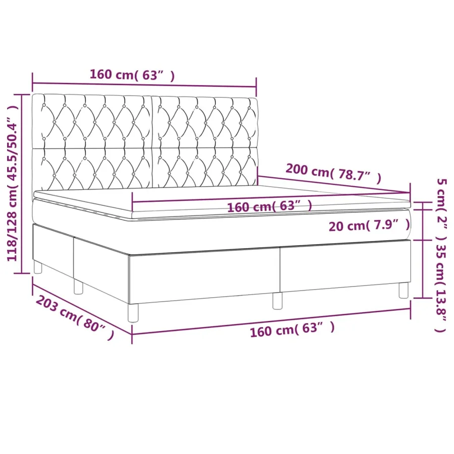Sommier à lattes de lit et matelas et LED Bleu 160x200 cm Tissu - 8