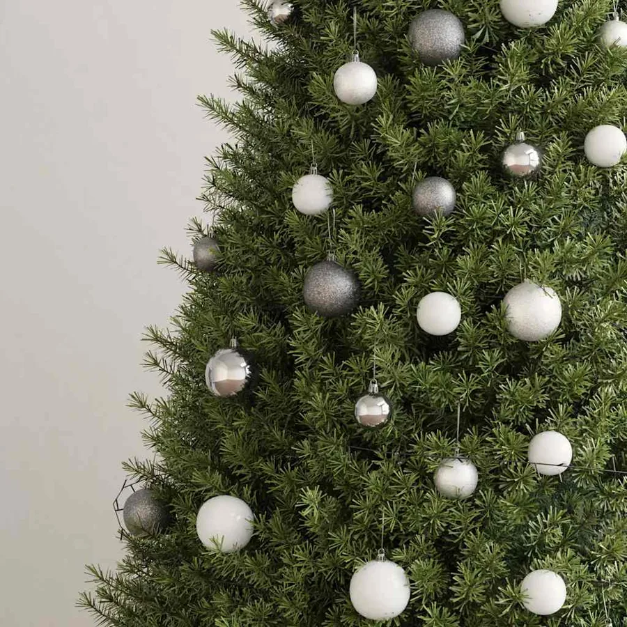 Set de boules de Noël avec pic et 300 LED 120pcs Blanc et gris - 4