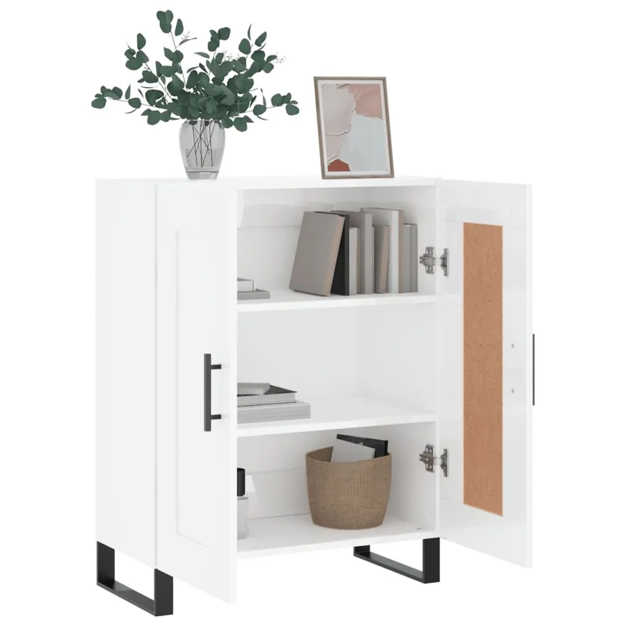 Buffet Blanc brillant 69,5x34x90 cm Bois d'ingénierie - 4