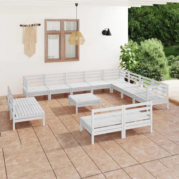 Salon de jardin 13 pcs Bois de pin massif Blanc
