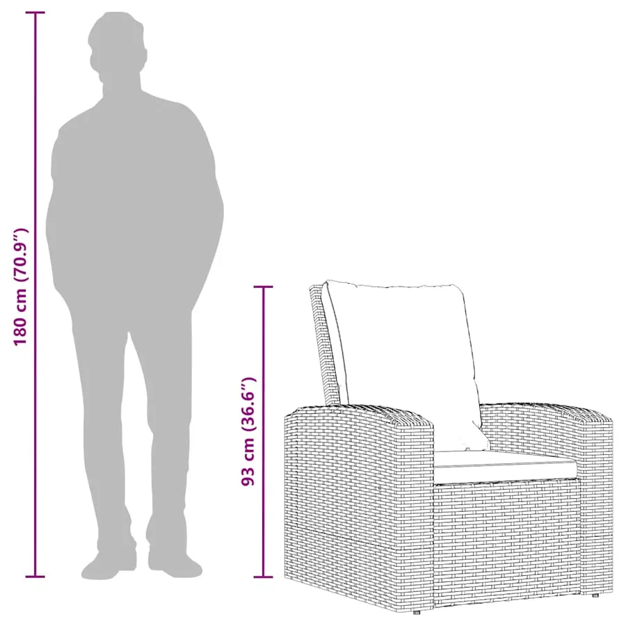 Fauteuil inclinable de jardin avec coussins noir résine tressée - 12
