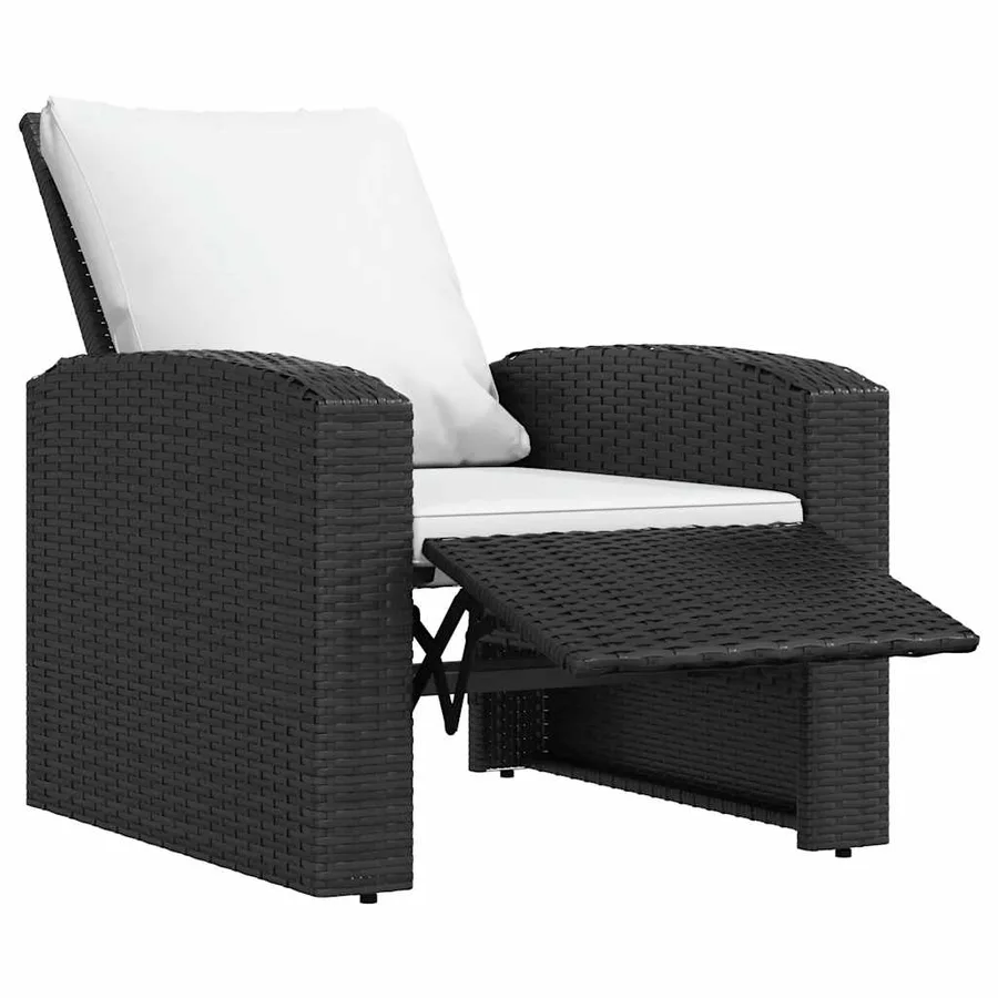 Fauteuil inclinable de jardin avec coussins noir résine tressée - 5