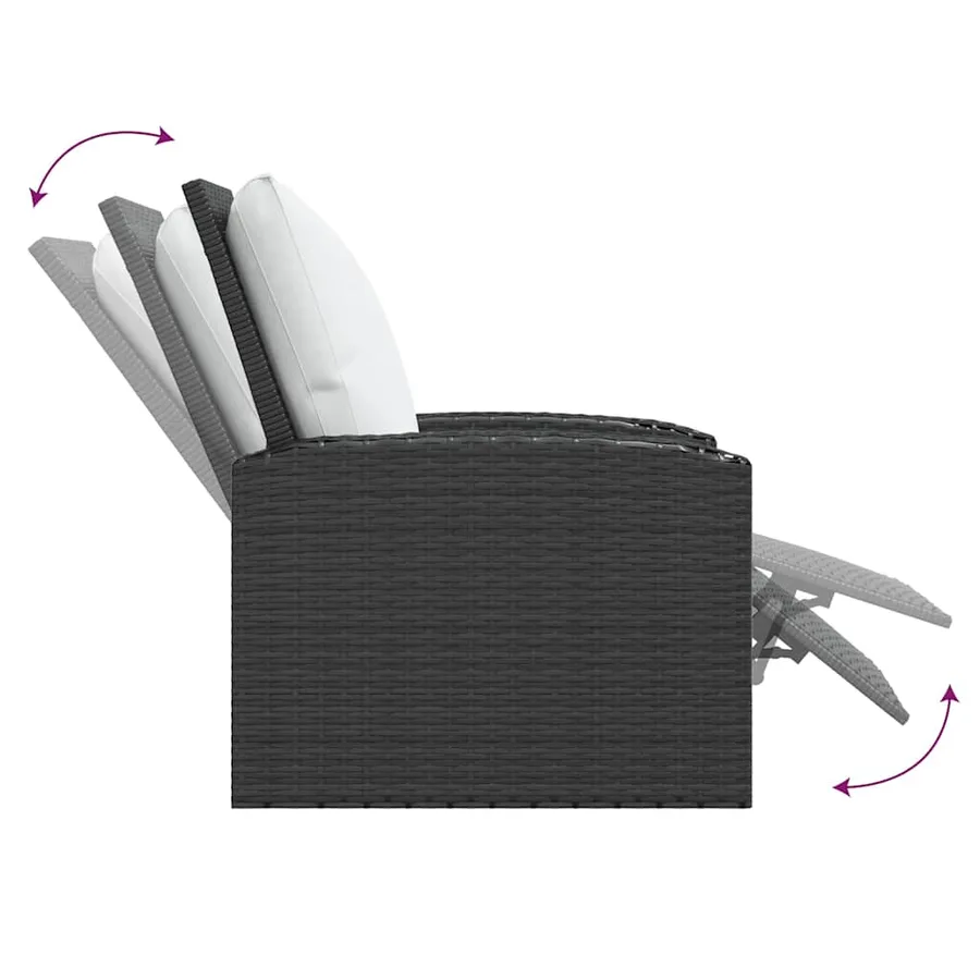 Fauteuil inclinable de jardin avec coussins noir résine tressée - 8