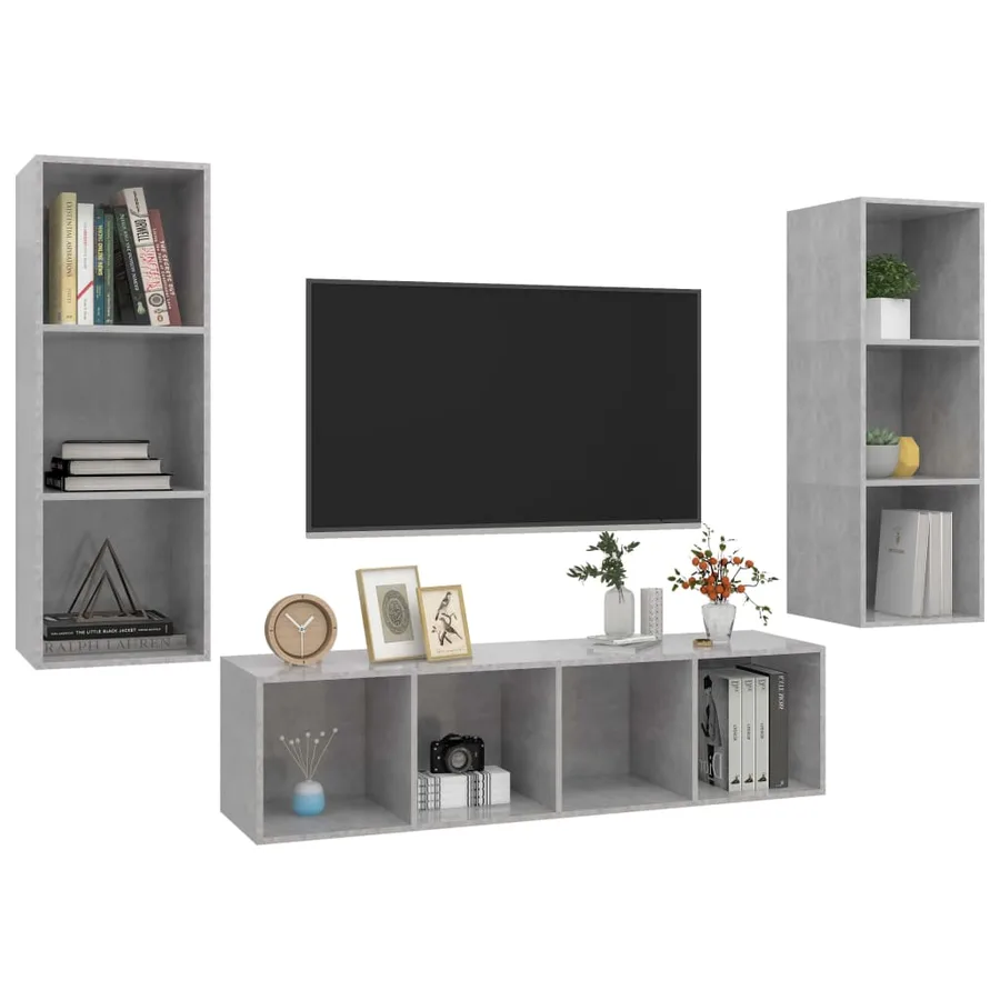Ensemble de meuble TV 3 pcs Gris béton Bois d'ingénierie - 3