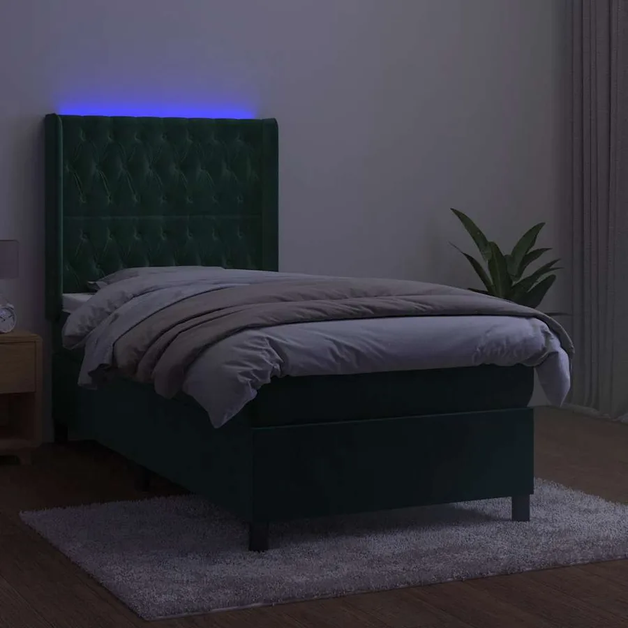 Sommier à lattes de lit matelas et LED Vert foncé 100x200 cm - 3