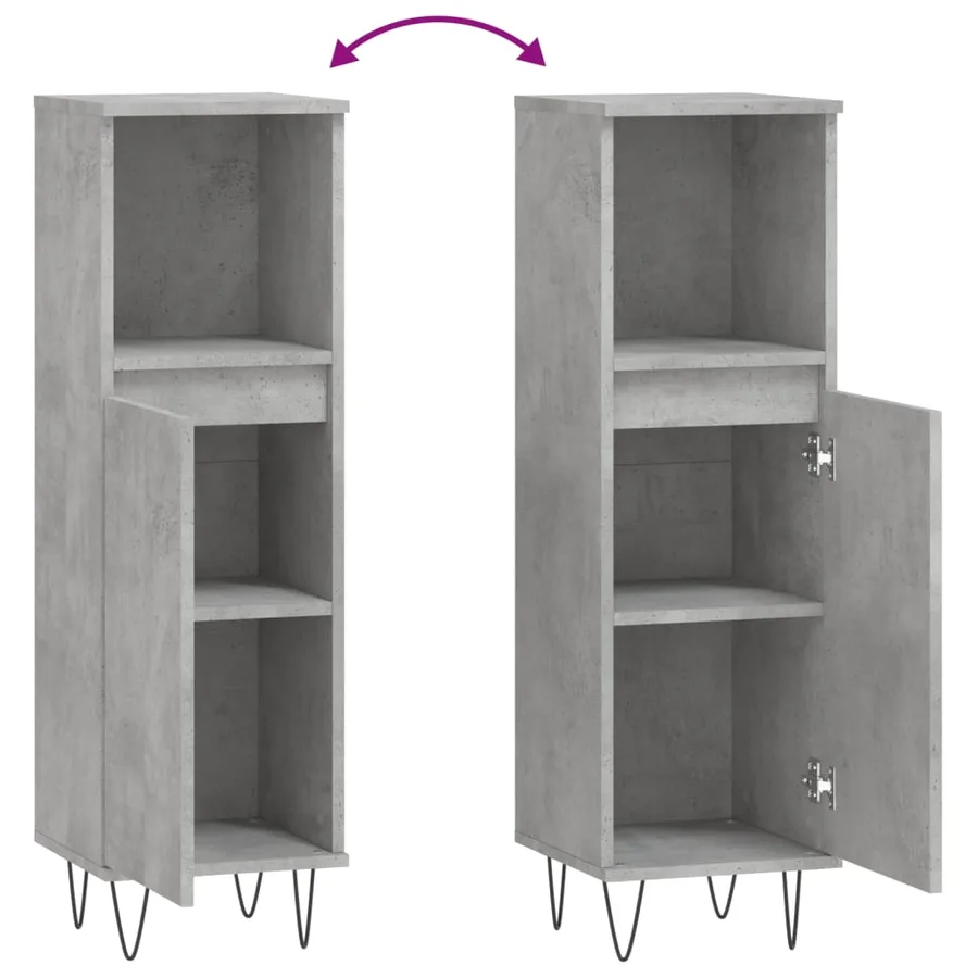 Armoire de salle de bain gris béton 30x30x100 cm - 9