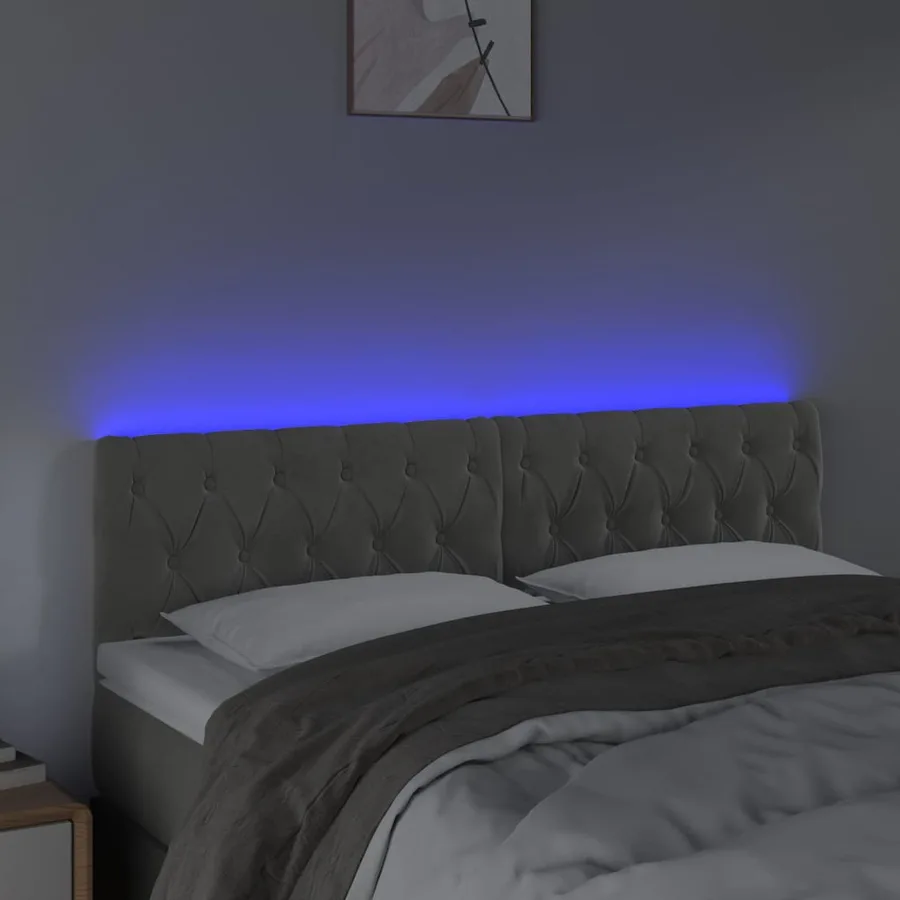 Tête de lit à LED Gris clair 144x7x78/88 cm Velours - 3