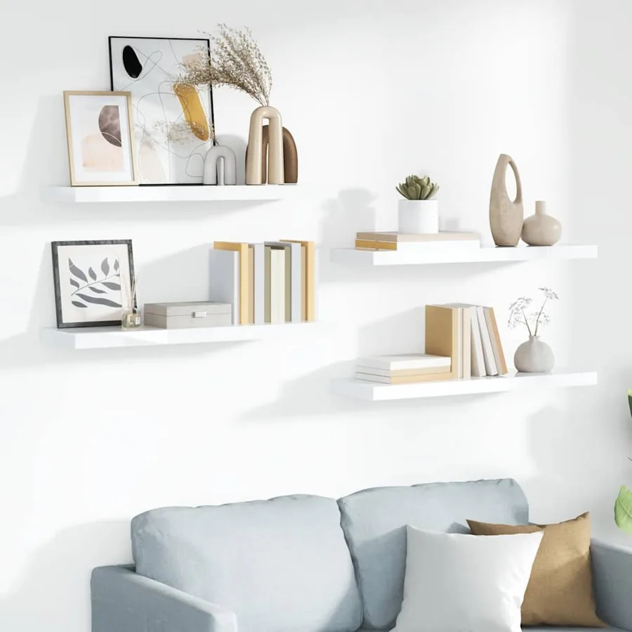 Étagère murale flottante 4 pcs Blanc brillant 90x23,5x3,8cm MDF