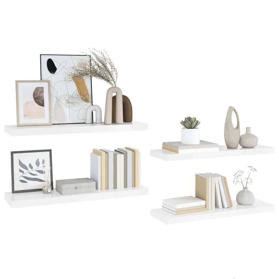 Étagère murale flottante 4 pcs Blanc brillant 90x23,5x3,8cm MDF - 5