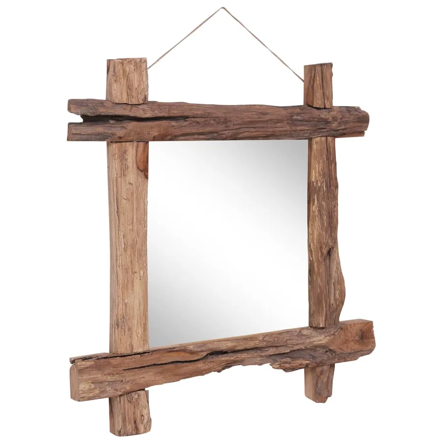 Miroir à bûches Naturel 70x70 cm bois de teck recyclé - 6