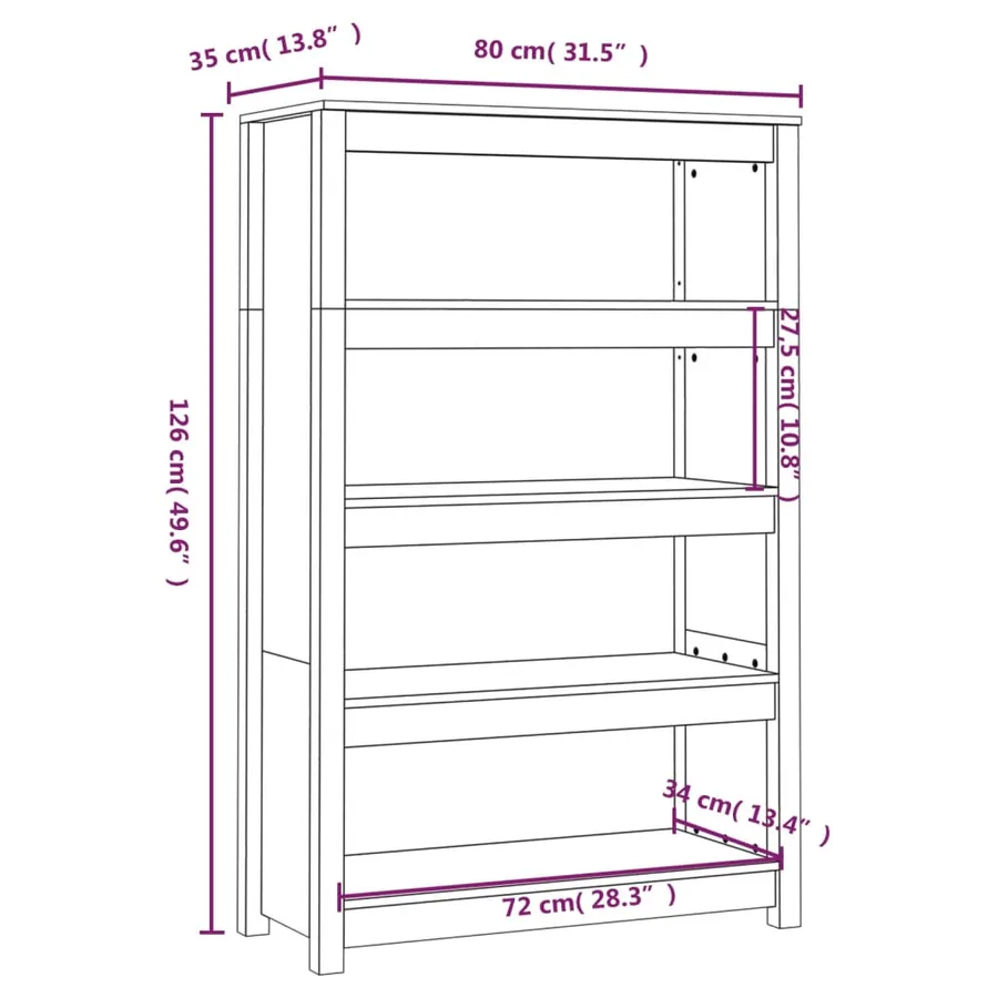 Bibliothèque Marron miel 80x35x126 cm Bois de pin massif - 8