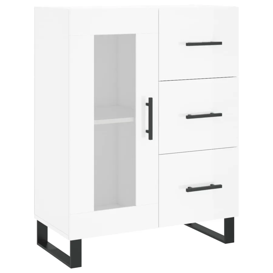 Buffet Blanc brillant 69,5x34x90 cm Bois d'ingénierie - 2