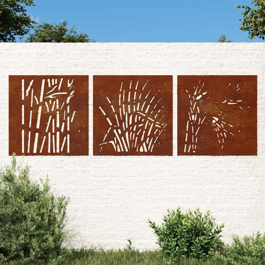 Décorations murales jardin 3 pcs 55x55 cm design d'herbe
