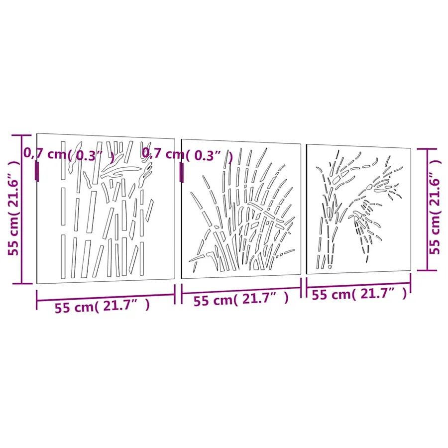 Décorations murales jardin 3 pcs 55x55 cm design d'herbe - 9