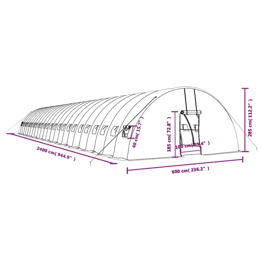 Serre avec cadre en acier blanc 144 m² 24x6x2,85 m - 12