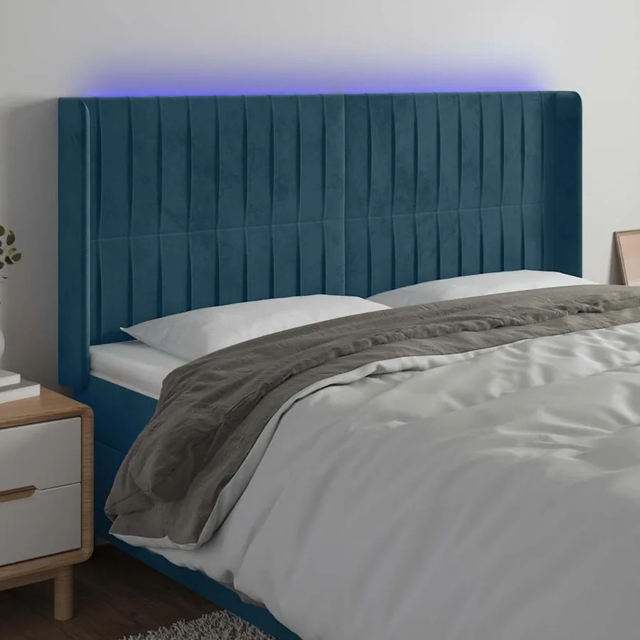 Tête de lit à LED Bleu foncé 203x16x118/128 cm Velours