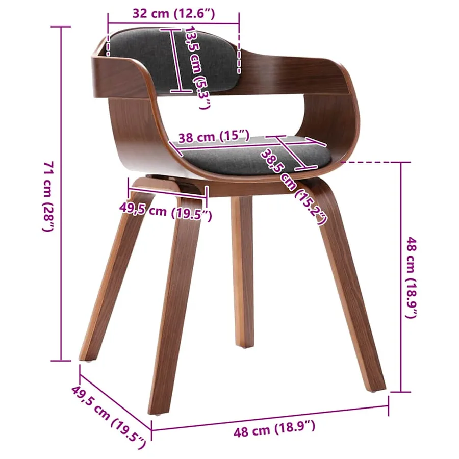 Chaise de salle à manger Gris foncé Bois courbé et tissu - 6