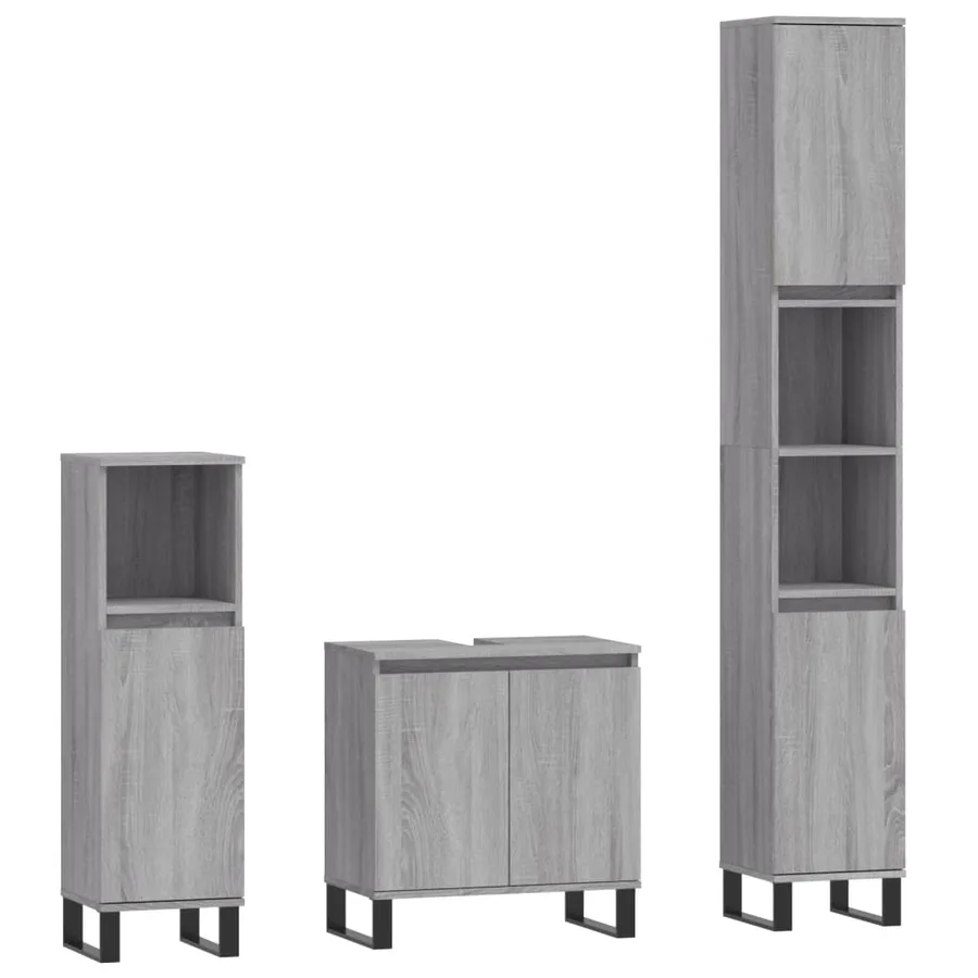 Ensemble d'armoires de salle de bain 3 pcs sonoma gris - 2