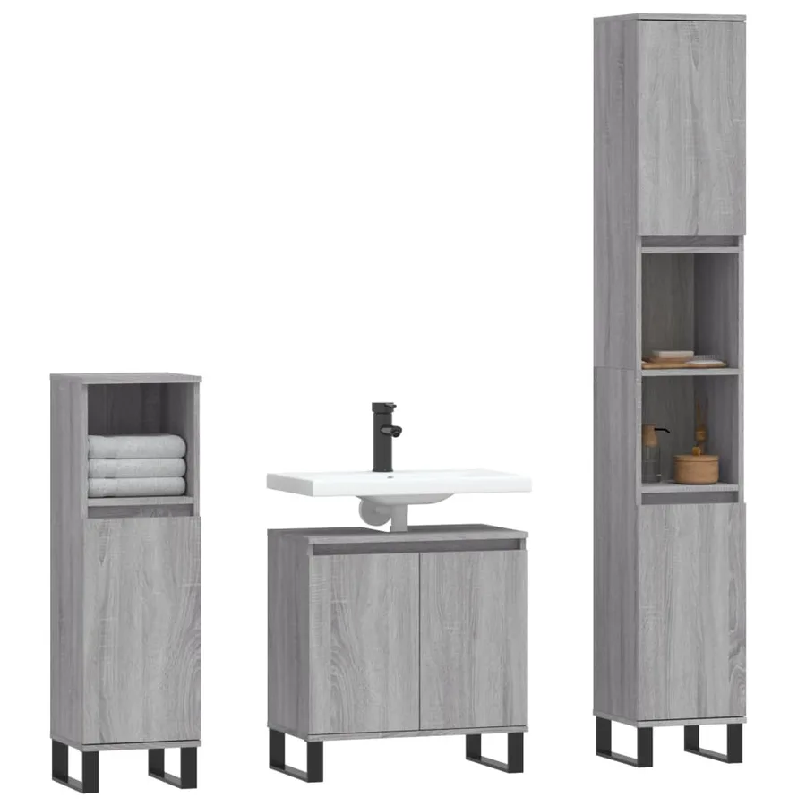 Ensemble d'armoires de salle de bain 3 pcs sonoma gris - 3