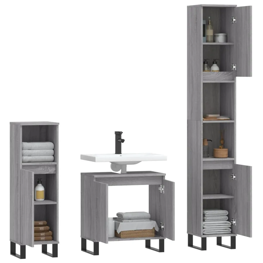 Ensemble d'armoires de salle de bain 3 pcs sonoma gris - 4