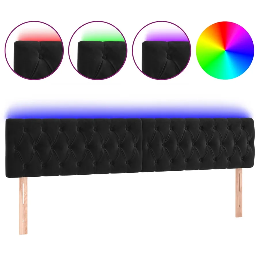 Tête de lit à LED Noir 180x7x78/88 cm Velours - 2