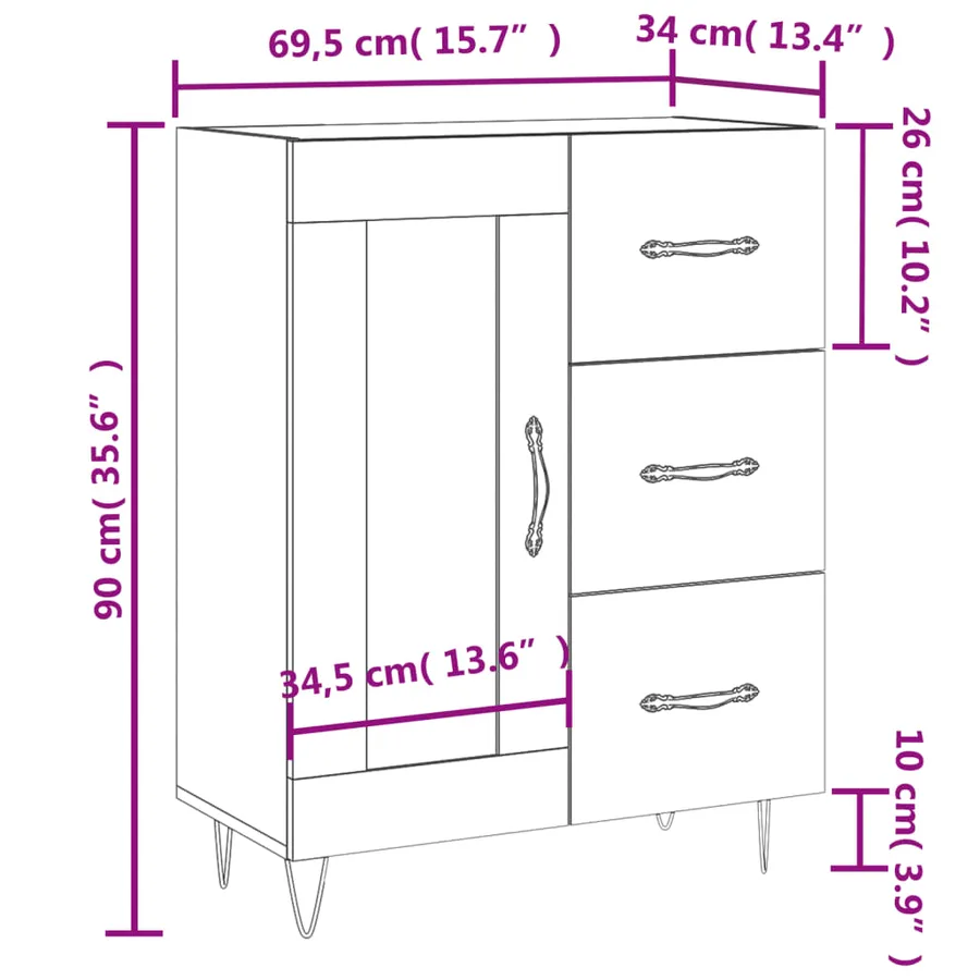Buffet chêne sonoma 69,5x34x90 cm bois d'ingénierie - 13