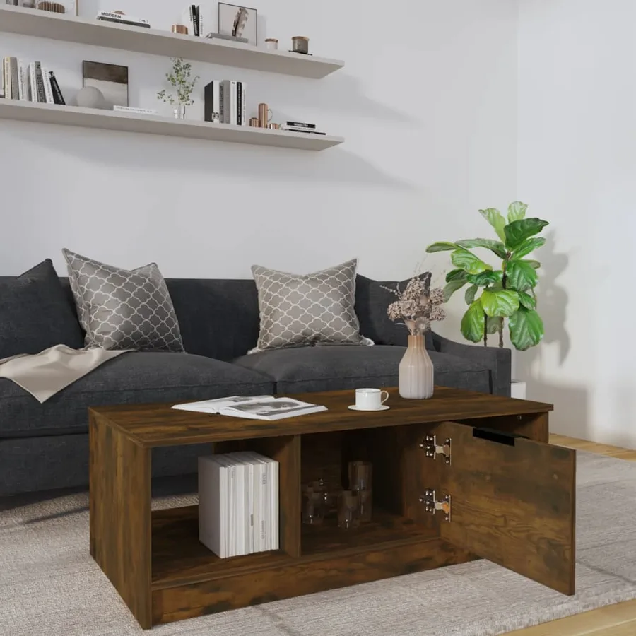 Table basse chêne fumé 102x50x36 cm bois d'ingénierie - 7