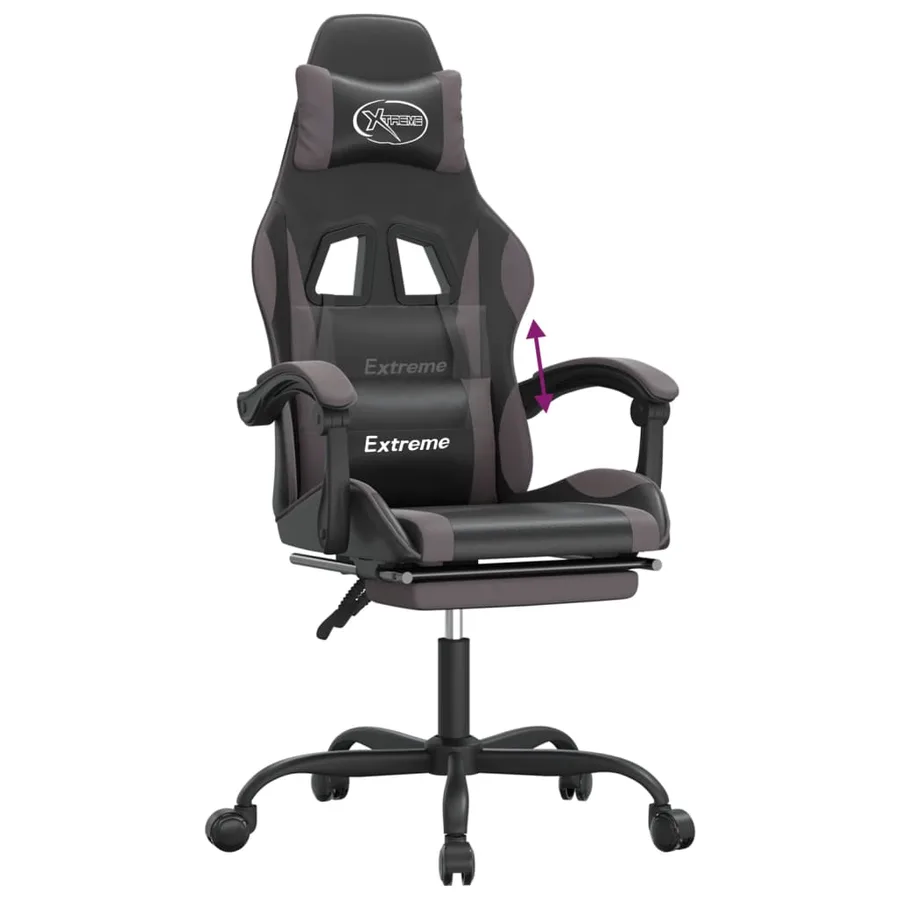 Chaise de jeu avec repose-pied Noir et gris Similicuir - 8