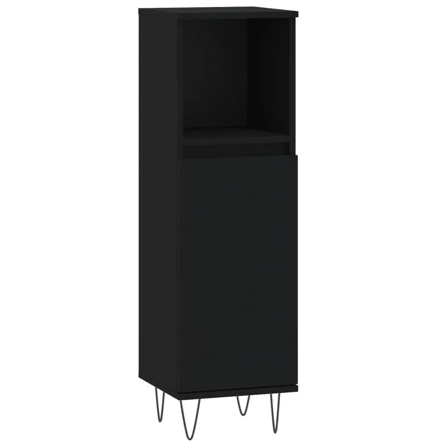 Armoire de salle de bain noir 30x30x100 cm bois d'ingénierie - 2