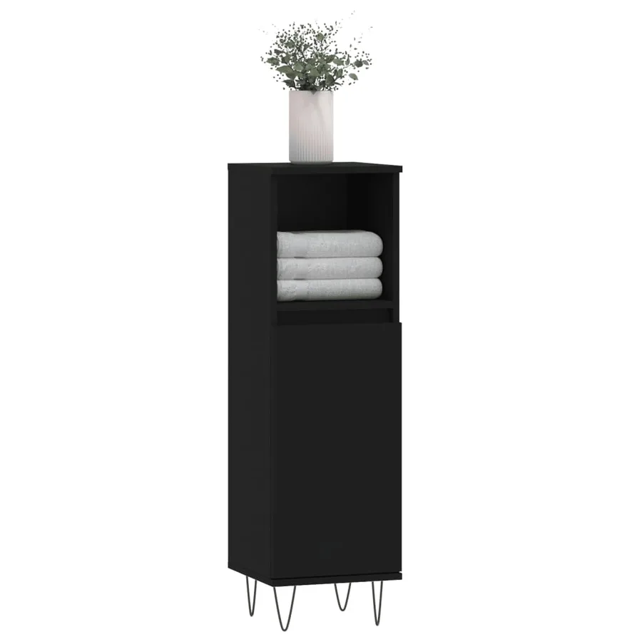 Armoire de salle de bain noir 30x30x100 cm bois d'ingénierie - 3