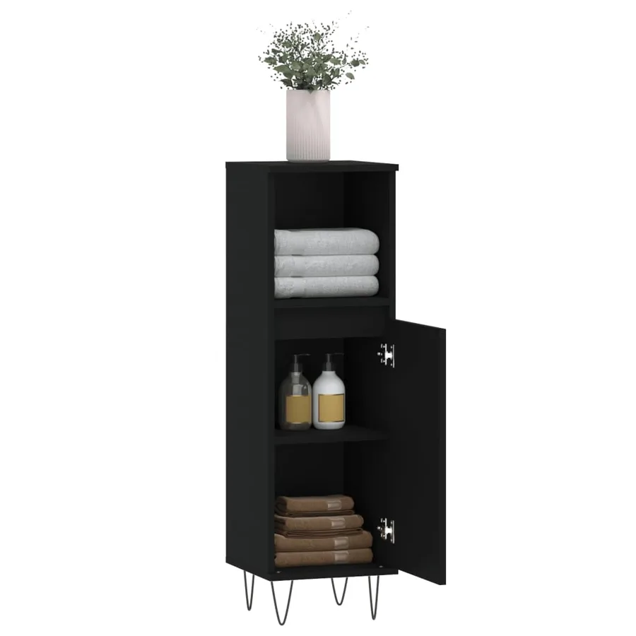 Armoire de salle de bain noir 30x30x100 cm bois d'ingénierie - 4