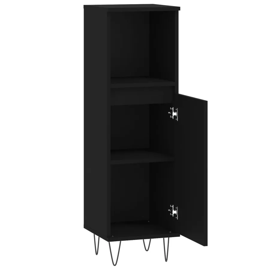 Armoire de salle de bain noir 30x30x100 cm bois d'ingénierie - 6