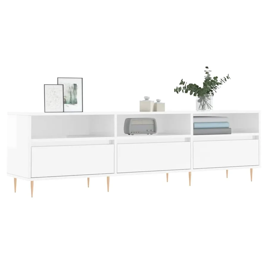 Meuble TV blanc brillant 150x30x44,5 cm bois d'ingénierie - 3