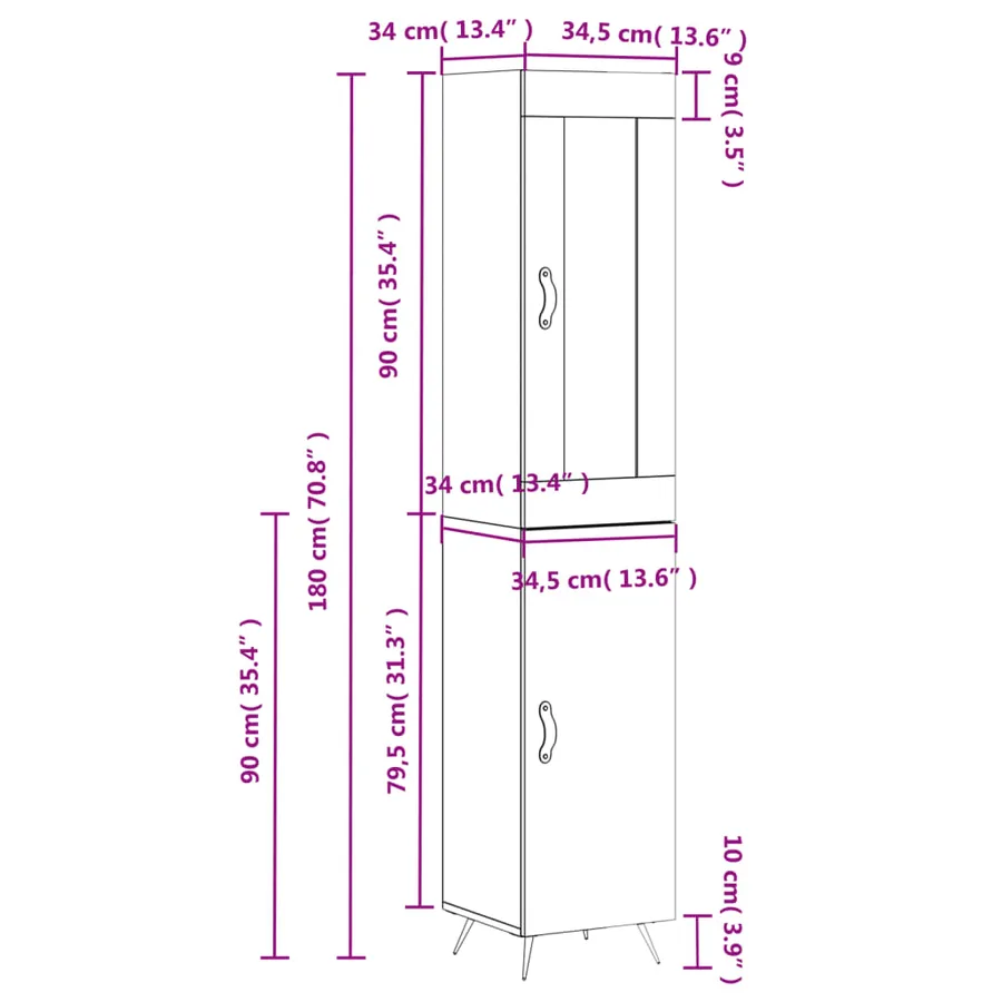 Buffet haut Sonoma gris 34,5x34x180 cm Bois d'ingénierie - 13