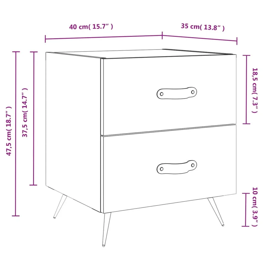 Tables de chevet 2 pcs noir 40x35x47,5 cm bois d’ingénierie - 14