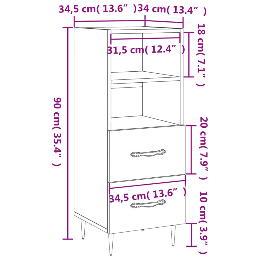 Buffet Blanc brillant 34,5x34x90 cm Bois d'ingénierie - 12