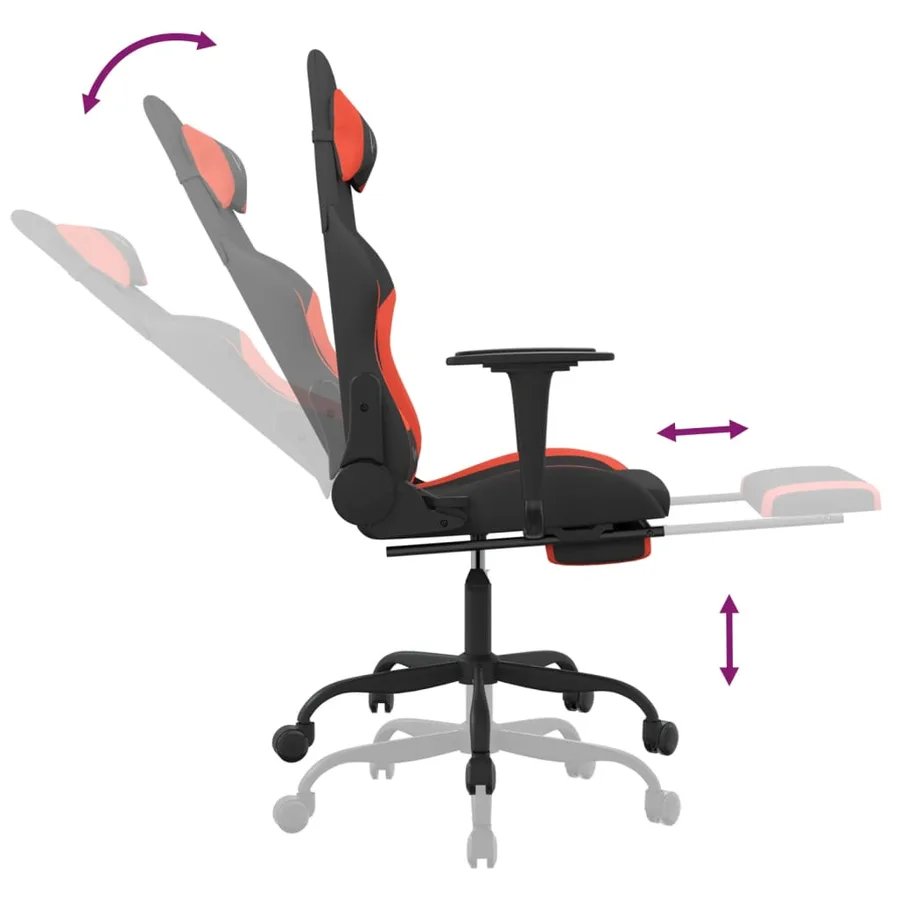 Chaise de jeu avec repose-pied Noir et rouge Tissu - 7